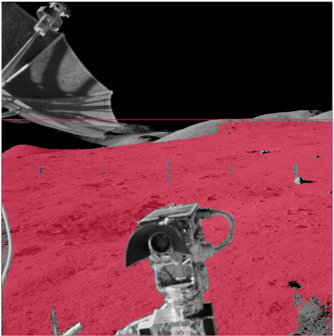 CVAT's zero-shot SAM model attempt at segmenting the ground, showing inaccuracies around fiducial markers