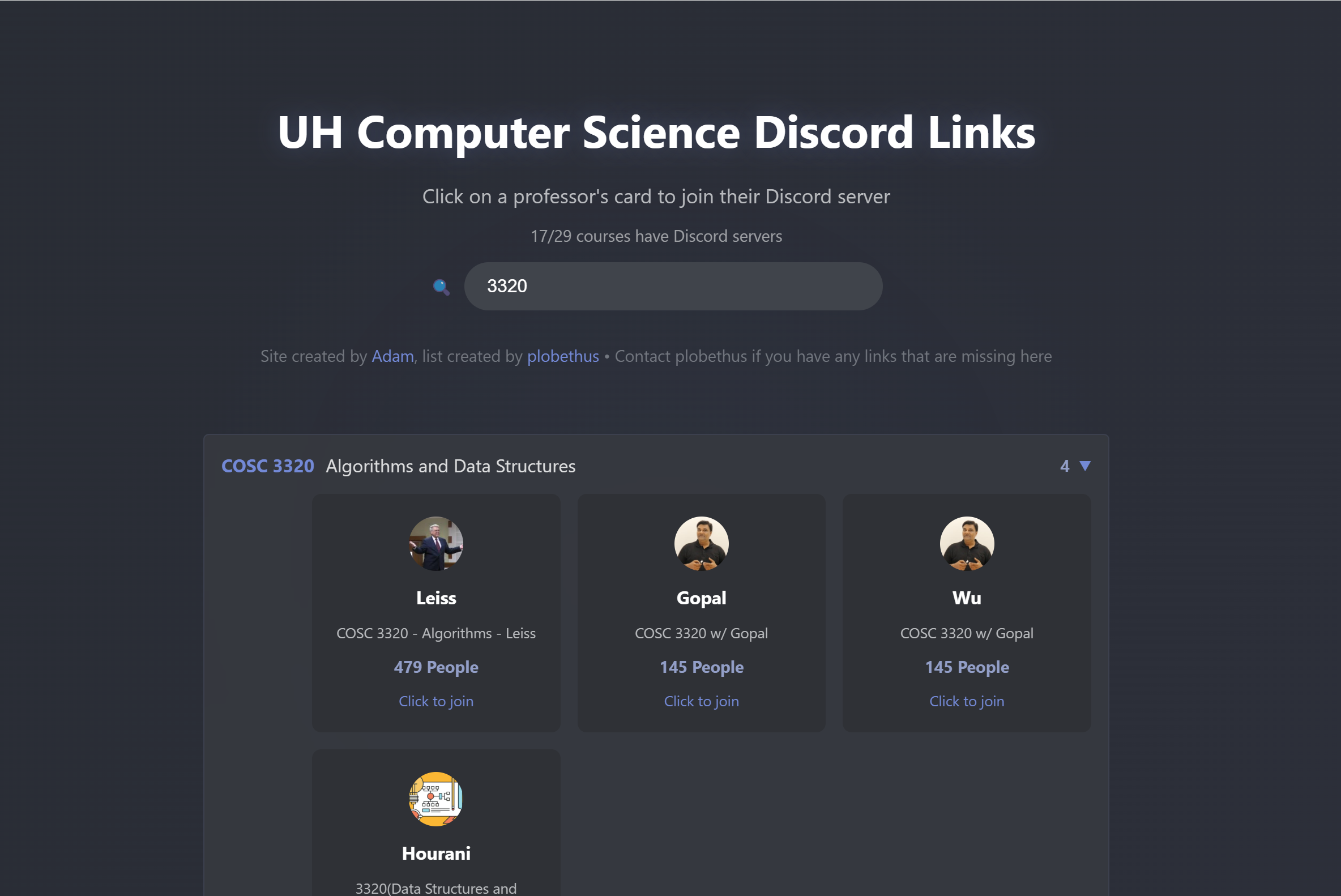 UH Comp Sci Discord List